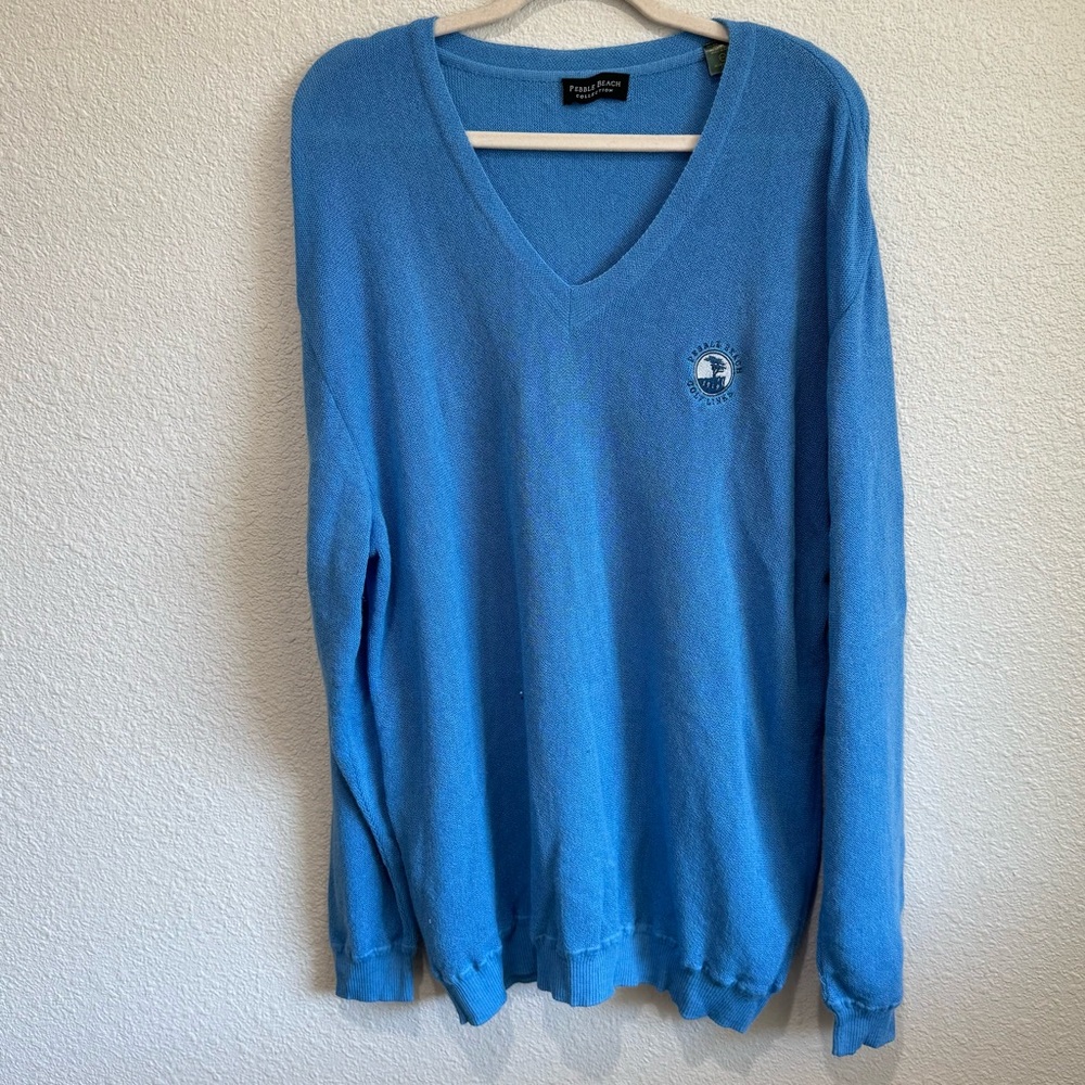 VTG Pebble Beach‎ Golf Links Mens Baby Alpaca Blend Vneck Knitted Sweater Preppy